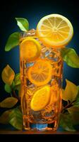Limonaden Zitrusfrüchte funkeln scheint unter das beschwingt Umarmung von Neon- Licht Vertikale Handy, Mobiltelefon Hintergrund ai generiert foto