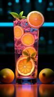 pikant Neon- Licht akzentuiert das erfrischend Seetang von sommerlich Limonade Vertikale Handy, Mobiltelefon Hintergrund ai generiert foto