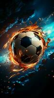 dynamisch Sport Konzept Digital Technologie infundiert Schönheit in Fußball Ball Illustration Vertikale Handy, Mobiltelefon Hintergrund ai generiert foto