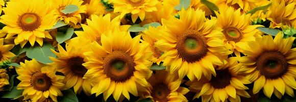 Naturen Tapisserie ein Panorama- Sonnenblume Feld, ein malerisch Hintergrund von heiter Schönheit ai generiert foto