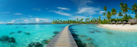 ein tropisch Paradies heiter Strand Landschaft, perfekt zum Sommer- Ferien Hintergrund ai generiert foto