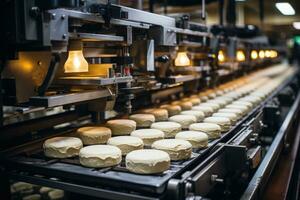 Foto von Innerhalb Essen Fabrik Linie Produktion Aussicht ai generativ