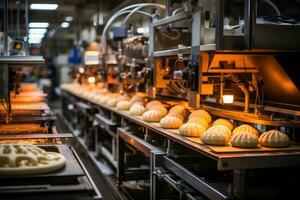 Foto von Innerhalb Essen Fabrik Linie Produktion Aussicht ai generativ