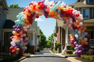 Ballon Girlande Tor mit Bogen streben zu vergeben Fachmann Werbung Fotografie ai generiert foto