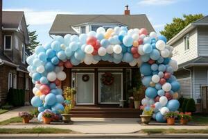 Ballon Girlande Tor mit Bogen streben zu vergeben Fachmann Werbung Fotografie ai generiert foto