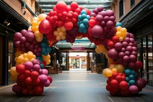 Ballon Girlande Tor mit Bogen streben zu vergeben Fachmann Werbung Fotografie ai generiert foto