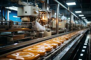 Foto von Innerhalb Essen Fabrik Linie Produktion Aussicht ai generiert