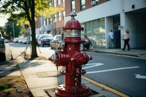 Ecke von das Gebäude wo das Schlauch Spule Hydrant ist gelegen Fachmann Werbung Fotografie ai generiert foto