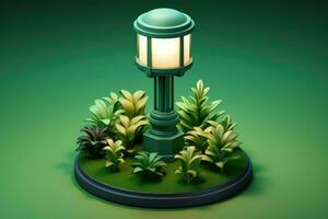winzig süß isometrisch Garten Lampe Post Sanft glatt Beleuchtung ai generiert foto