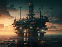 Off-Shore Produktion Plattform im das Mitte von Meer zum Öl und Gas Produktion. generativ ai foto