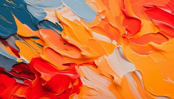 abstrakt Acryl Farbe im orange, Blau und rot Farbe Palette. bunt Hintergrund Textur zum Branding. beschwingt Hintergrund mit Fett gedruckt Farben. ai generativ foto