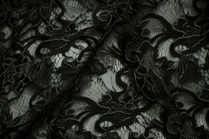schwarz Spitze. Textur von schwarz Spitze Hintergrund. viktorianisch gotisch Stil. generativ ai foto