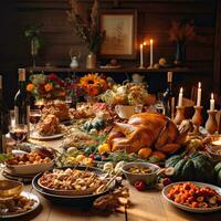 das Erntedankfest Abendessen hoch Qualität ai generiert Bild foto