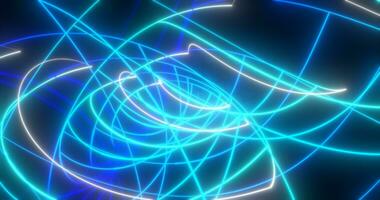 abstrakt Blau und lila glühend Neon- Energie Laser- Linien fliegend auf ein schwarz Hintergrund foto