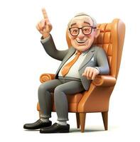 das Senior Boss Karikatur Charakter sitzt im ein Stuhl und zeigt an ein OK, Boss Tag Bilder, ai generativ foto