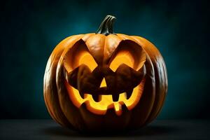ein Bild von ein Halloween Hintergrund mit ein wütend Jack Ö Laterne Schatten, ai generativ foto