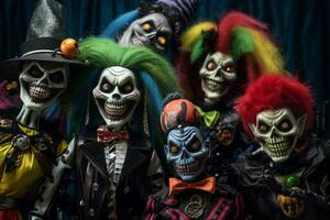 ein komisch Halloween Foto von Menschen im Karneval Kostüme, ai generativ