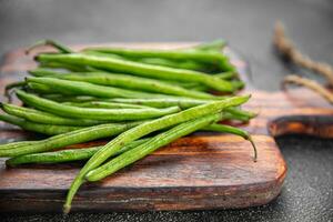 roh Grün Bohnen frisch Bohne pod gesund Essen Kochen Vorspeise Mahlzeit Essen foto