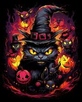 Halloween Hexen unheimlich Hut Katze Illustration isoliert Grusel Clip Art schwarz Hintergrund foto