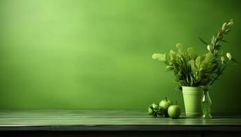 ein Grün Mauer mit ein Weiß Hintergrund ai generiert foto