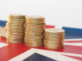 Pfundmünzen, Großbritannien über Flagge foto