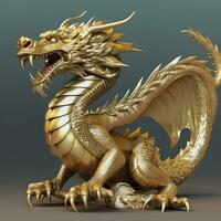 golden Drachen Statue. Chinesisch Drachen gemacht von Gold. ai generativ foto
