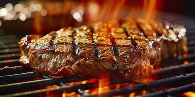 Rindfleisch Rippenstück Steak Grillen auf ein flammend Grill. generativ ai foto