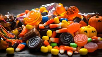 bunt Halloween Süßigkeiten Kürbis Sammlung ai generativ foto