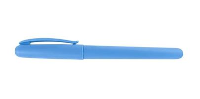 blauer Stift mit Kappe auf weißem Hintergrund foto