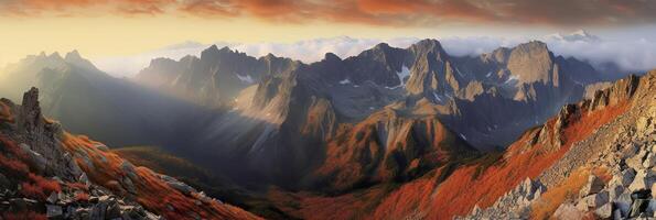 Panorama Berg Herbst Landschaft. ai generiert foto