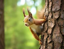 schön Eichhörnchen auf ein Baum im ein Wald Park im das Sommer. generativ ai foto