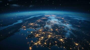 Aussicht von Raum von beleuchtet Erde im Nacht foto