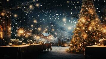 ein festlich Weihnachten Party mit funkeln Beleuchtung foto
