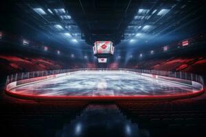 Eishockey Arena Innerhalb beim Nacht mit Beleuchtung nach Produktion foto