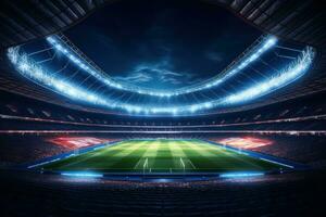 Fußball Stadion Innerhalb beim Nacht mit Beleuchtung nach Produktion foto