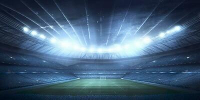 das Fußball Stadion beim Nacht. generativ ai foto