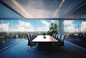 modern Büro Treffen Zimmer Innere mit Glas Fenster. erstellt mit generativ ai foto