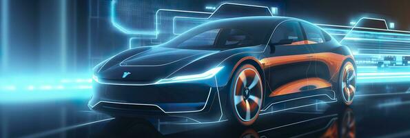 Licht Linie Struktur mit ein futuristisch Auto, generativ ai foto