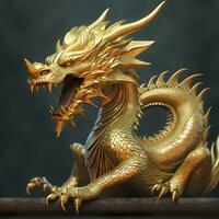 golden Drachen Statue. Chinesisch Drachen gemacht von Gold. ai generativ foto