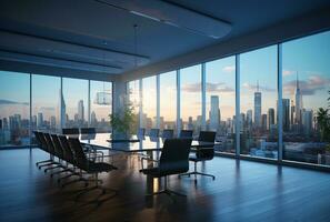 modern Büro Treffen Zimmer Innere mit Glas Fenster. erstellt mit generativ ai foto