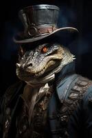 Nahansicht Porträt von ein Steampunk Monster. Steampunk Konzept. anthropomorph Tier. ai generativ foto