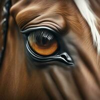 ai generiert Inhalt. anmutig Eleganz ein Pferd Auge im Nahansicht foto