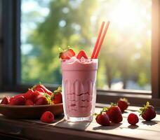 Erdbeere Smoothie im ein Glas. ai generiert foto