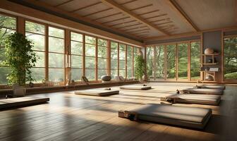 ein still Yoga Fitnessstudio. ai generiert foto