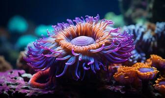 ein faszinierend Nahansicht von ein Meer Anemone. ai generiert foto