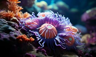 ein faszinierend Nahansicht von ein Meer Anemone. ai generiert foto