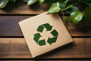 recyceln Symbol auf Hand und Tasche, nachhaltig und Öko Umgebung Konzept. generativ ai foto