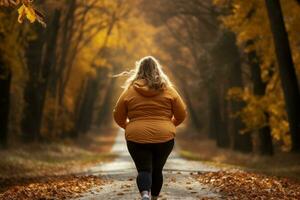 Übergewicht Frau gehen zum ein laufen, generiert ai, generiert, ai foto