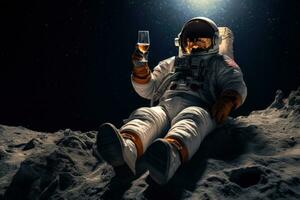 Astronaut Sitzung auf das Mond Trinken Bier, ich generativ ai foto