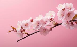 Rosa Kirsche Blüten, rosa Sakura, wunderschön Kirsche Blüten Pastell- Rosa Hintergrund. Kirsche Blüten sind schön und erfreulich zu das Auge. macht Sie Gefühl entspannt mögen du bist im Natur. generativ ai foto